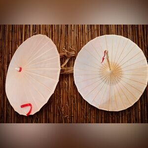 Elegant Beige Paper Parasols with Red Accents
